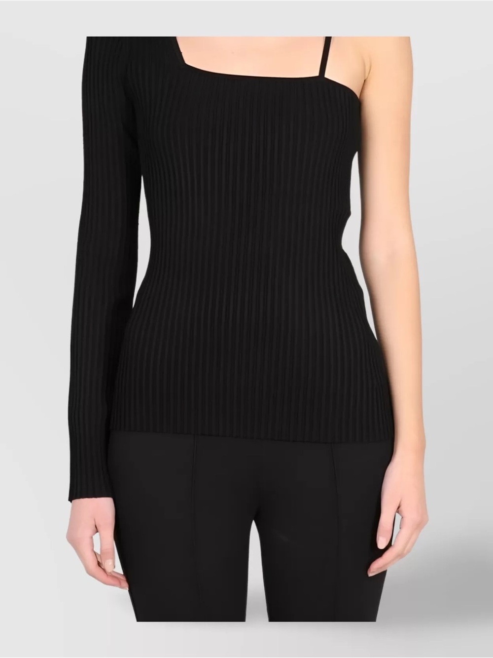 NWT Helmut Lang Asymmetric One-Shoulder Ribbed Sweater Top - Black M